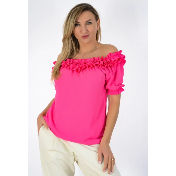 Diana vállról  lehúzható, pink fodros felső
