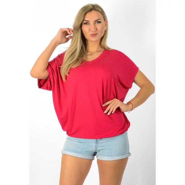Félvállas gumis derekú V nyakas  megyvörös felső