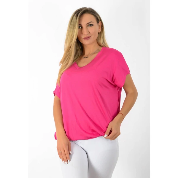 Félvállas gumis derekú V nyakas  pink felső