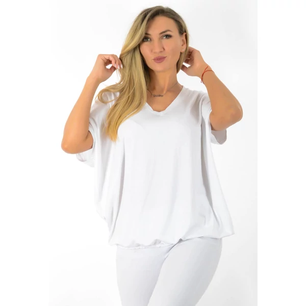 Félvállas gumis derekú V nyakas  fehér felső