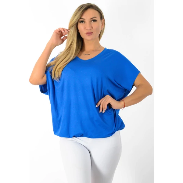 Félvállas gumis derekú V nyakas  királykék felső