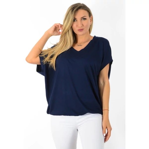 Félvállas gumis derekú V nyakas  sötétkék felső
