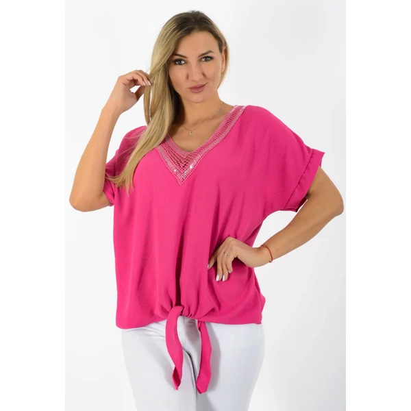 Muszlin anyagú, V-nyakú  pink felső