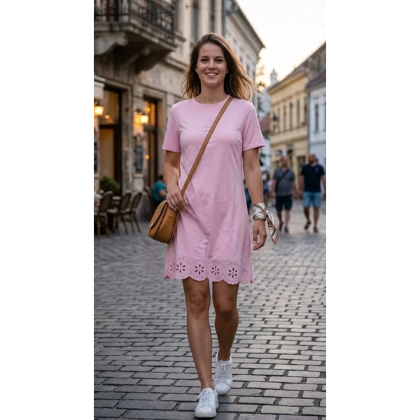 Lézervágott, csipkehatású mintával, rózsaszín ruha/tunika