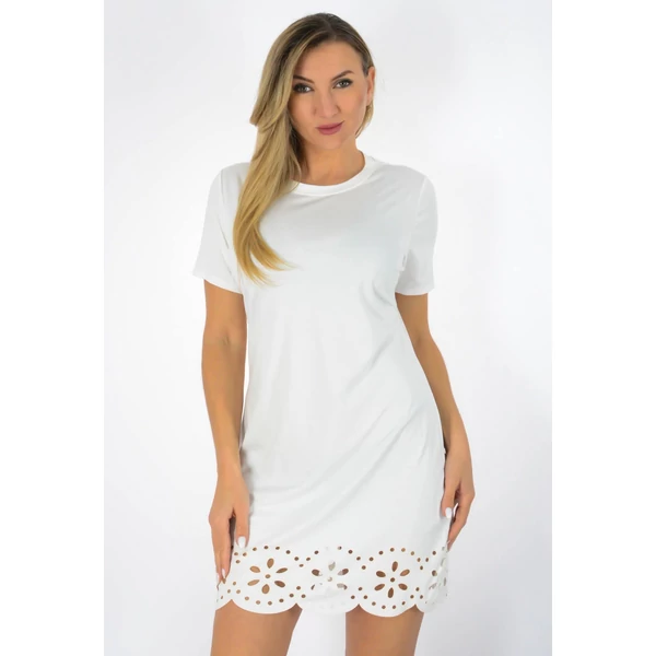 Lézervágott, csipkehatású mintával, törtfehér ruha/tunika