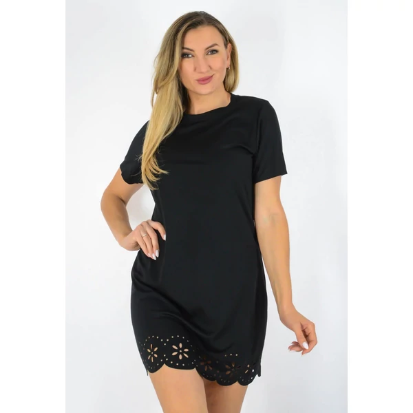Lézervágott, csipkehatású mintával, fekete ruha/tunika