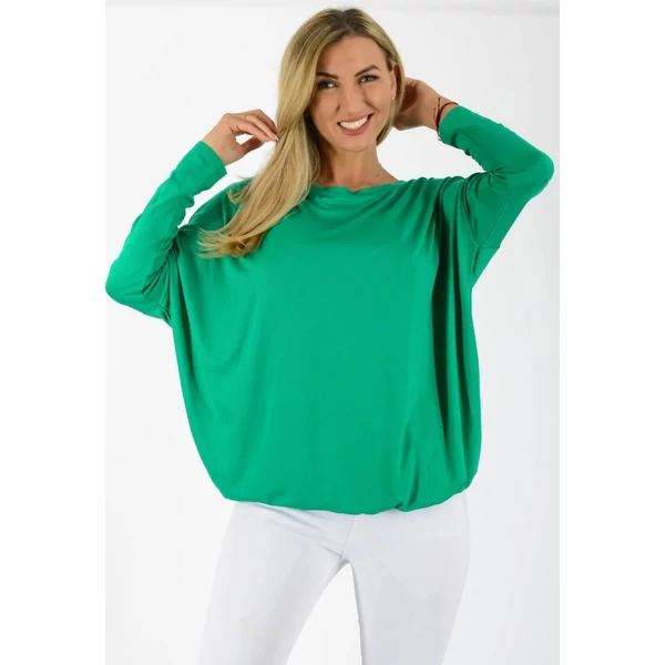Félvállas gumis derekú   smaragdzöld felső