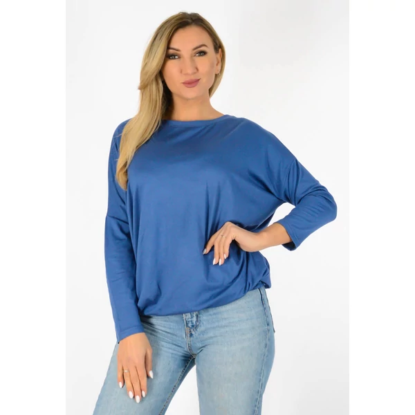 Félvállas gumis derekú  farmerkék felső