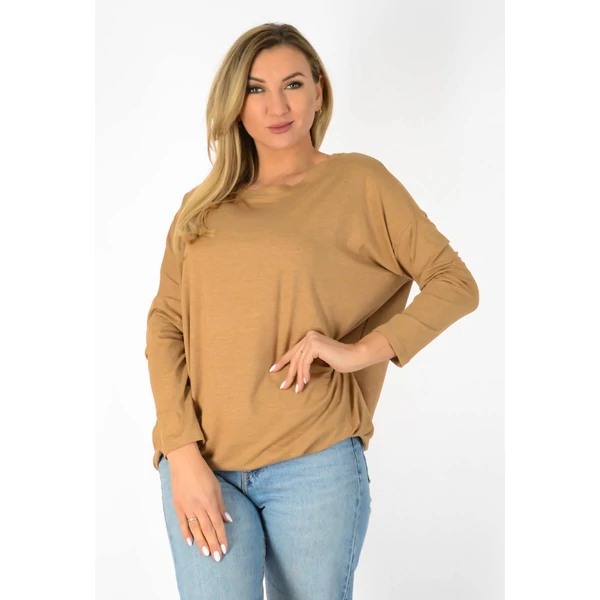 Félvállas gumis derekú  melírbarna felső