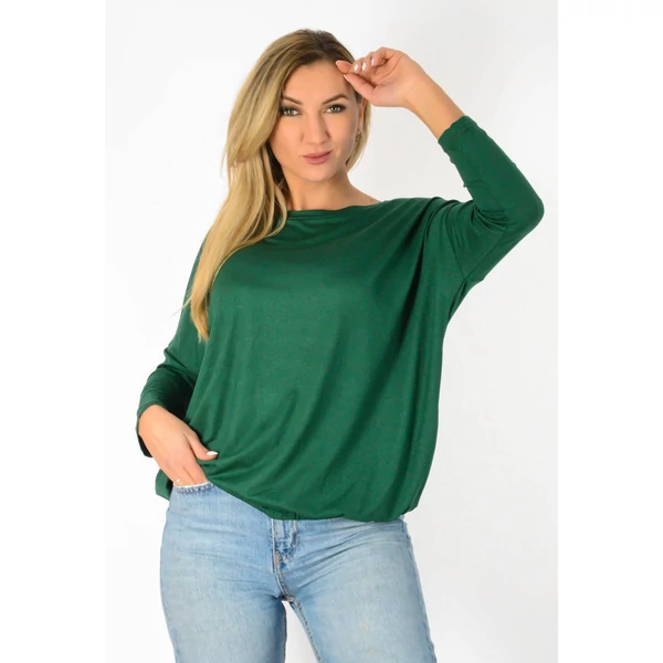 Félvállas gumis derekú   sötétzöld felső
