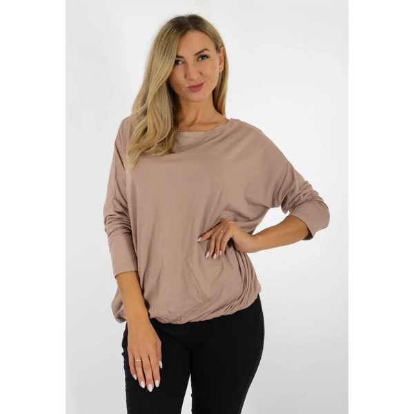 Félvállas gumis derekú  drapp felső