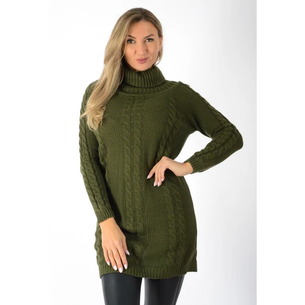 Khakizöld garbos kötött  tunika/ruha