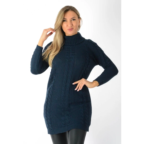 Sötétkék garbos kötött  tunika/ruha