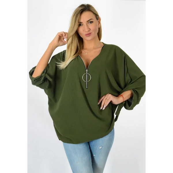 Lia megkötős ujjú  bő khakizöld felső