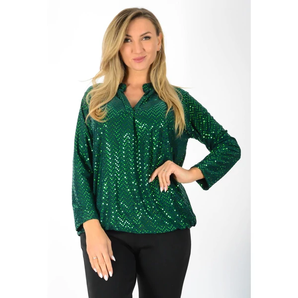 Tükörkonfettis, gumis derekú zöld ingfelső