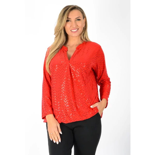 Tükörkonfettis, gumis derekú piros felső