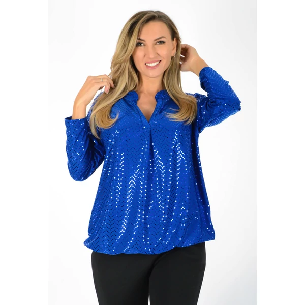 Tükörkonfettis, gumis derekú királykék ingfelső