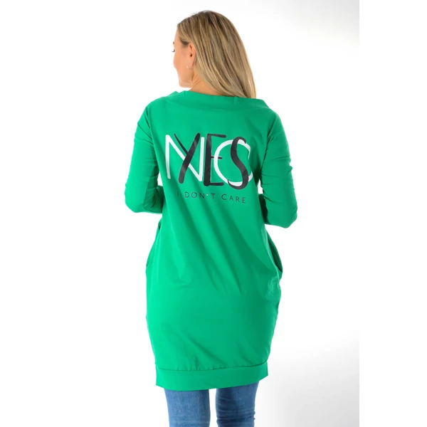 Nyomott mintás zsebes smaragdzöld tunika/ruha