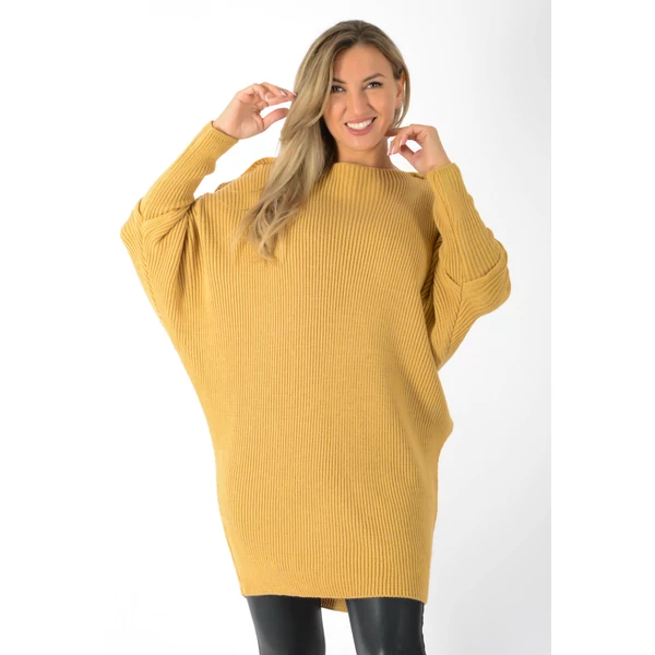 Denevér ujjas mogyoróbarna kötött tunika/ruha