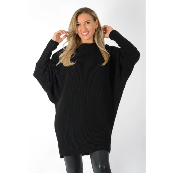 Denevér ujjas fekete kötött tunika/ruha