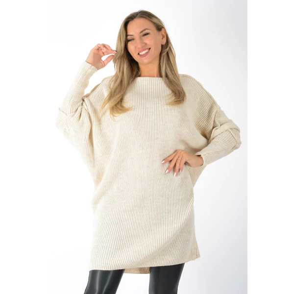 Denevér ujjas drapp kötött tunika/ruha