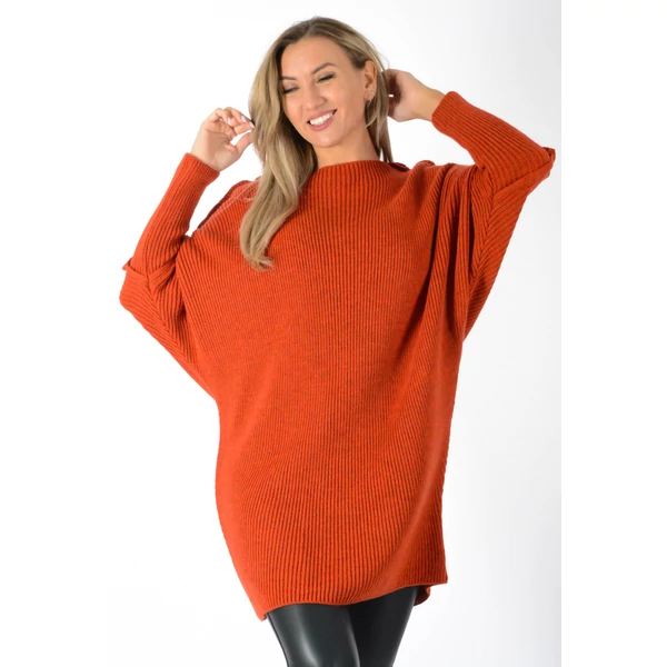Denevér ujjas rozsdavörös kötött tunika/ruha