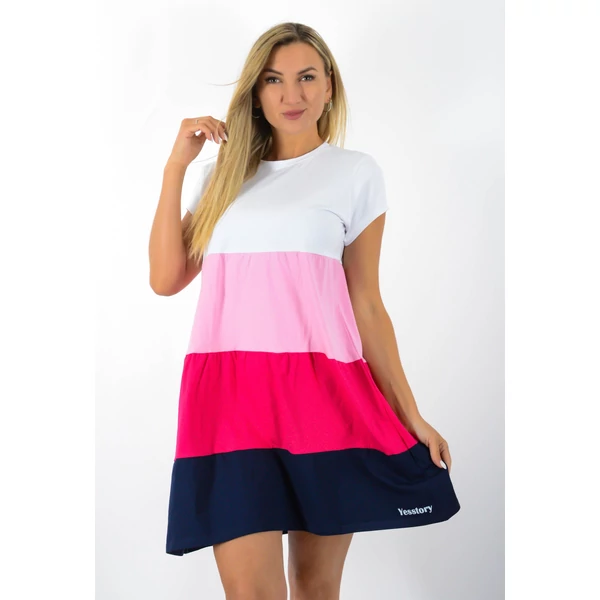 A vonalas(fehér-rózsaszín-pink-s.kék) 4 színű ruha