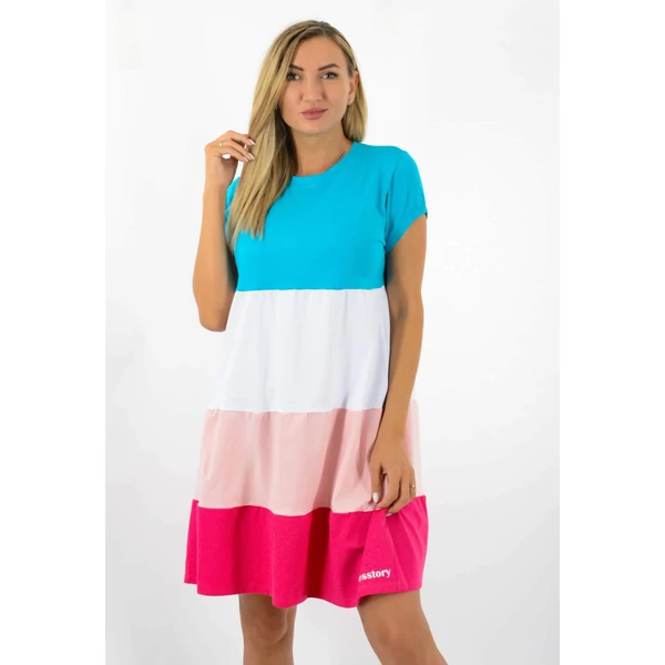 A vonalas(kék-fehér-puder-pink) 4 színű ruha