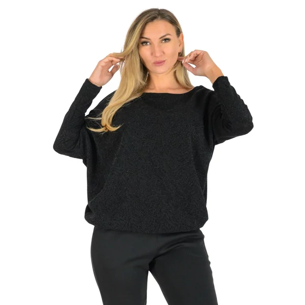 Félvállas gumis derekú fekete felső