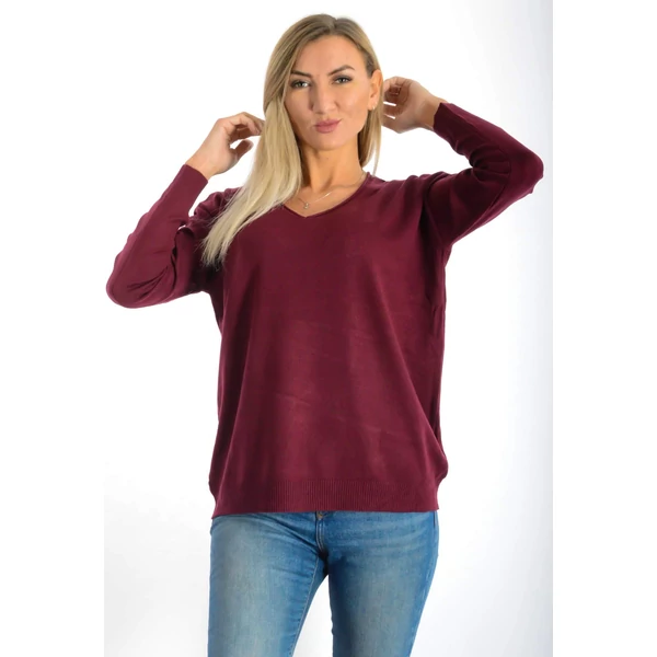 V nyakas vékony kötött  bordó felső