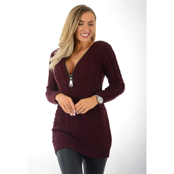 Bordó kötött tunika, cipzáras nyakkivágással