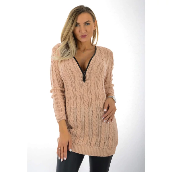 Mályva kötött tunika, cipzáras nyakkivágással