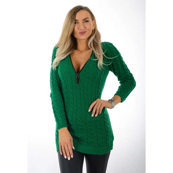 Smaragdzöld kötött tunika, cipzáras nyakkivágással