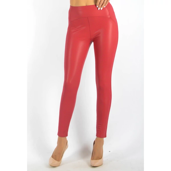  Alakformáló, bőrhatású, piros leggings