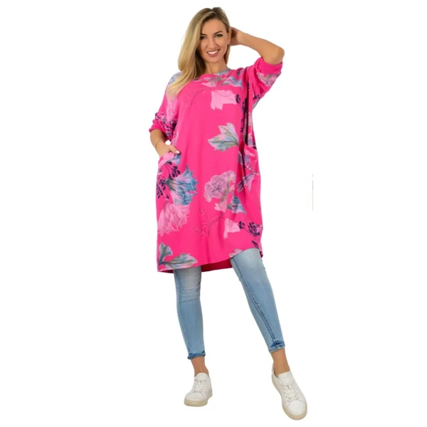 Pink alapon,mintás plus size  ruha