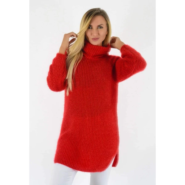 Csillámos anyagú, puha, meleg, kötött piros tunika