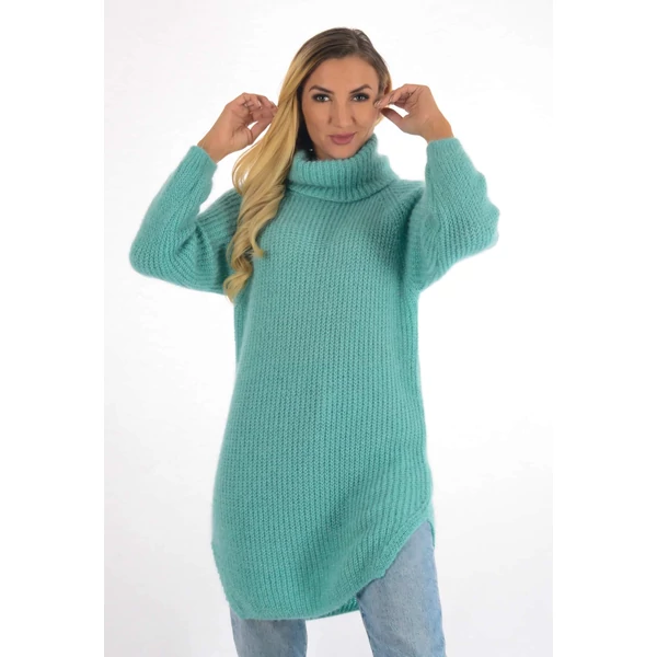 Csillámos anyagú, puha, meleg, kötött  mentazöld tunika