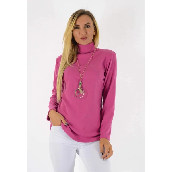 Emelt nyakú pihe-puha pink felső lánccal