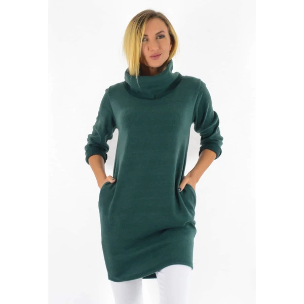 Pihe puha kámzsás nyakú sötétzöld ruha/tunika