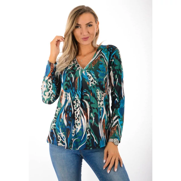 Tűzötten V-kivágású  alól kerekített mintás  felső