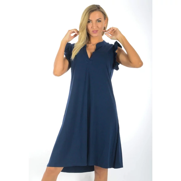 Ingnyakas A vonalas ,fodros vállú sötétkék ruha