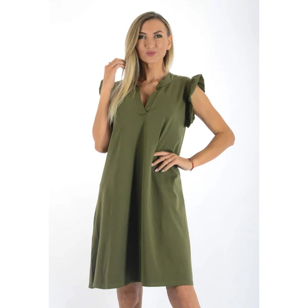 Ingnyakas A vonalas ,fodros vállú khakizöld ruha