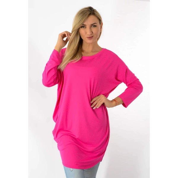 Félvállas bő fazonú pink tunika