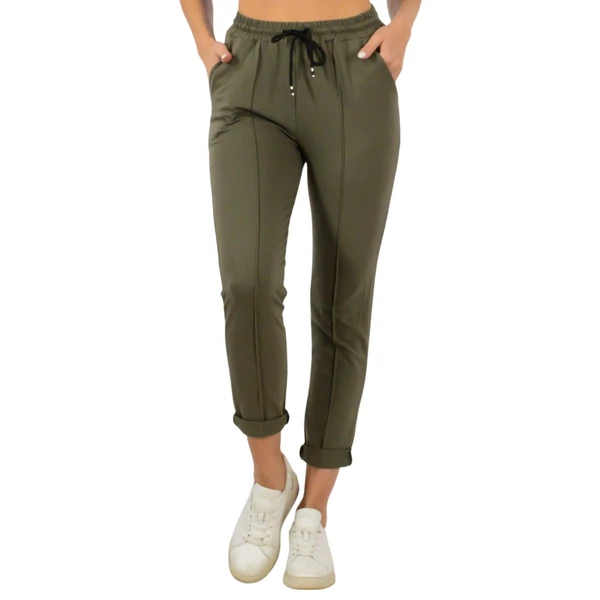 Elől tűzött ,khaki  pamut nadrág