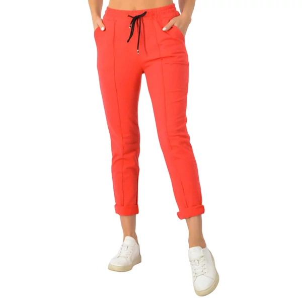 Elől tűzött ,korall színű pamut nadrág