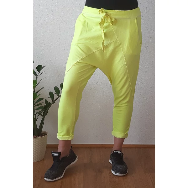 Ülepes  pamut neon sárga nadrág