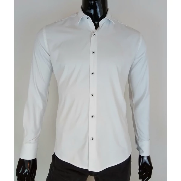 Apró csíkos fehér slim fitt elegáns ing