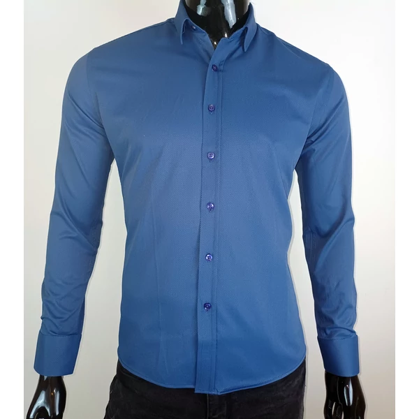 Anyagában csíkos kék slim fitt elegáns ing