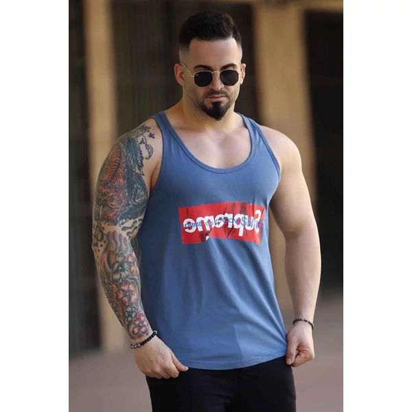 SUPREME feliratos kék ujjatlan atléta