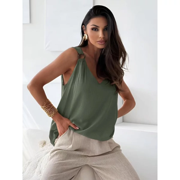 Ujjatlan len vászon khakizöld felső